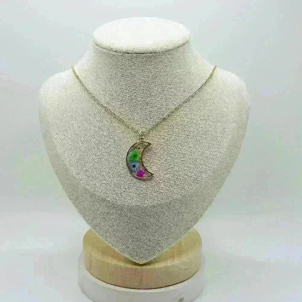 Spring Floral Design Crescent Moon Shaped Pendant
